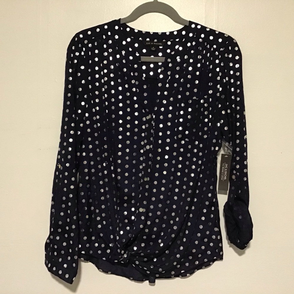 Zac & Rachel Navy/Silver Polka Dot Blouse